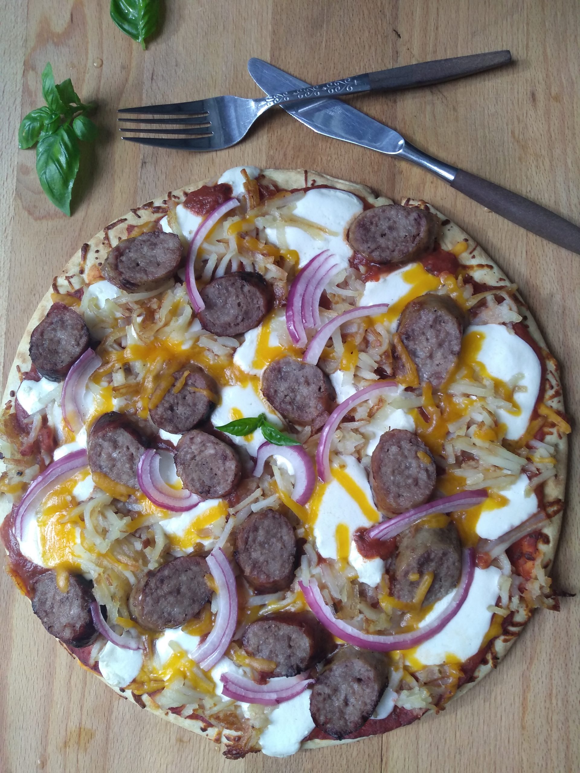 Grilled Brat and Hash Brown Pizza
