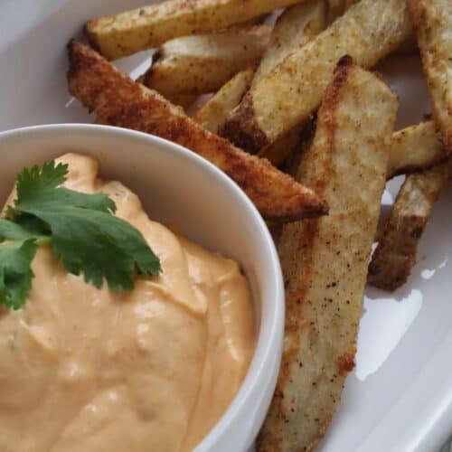 Oven Baked French Fries with Sriracha Dipping Sauce