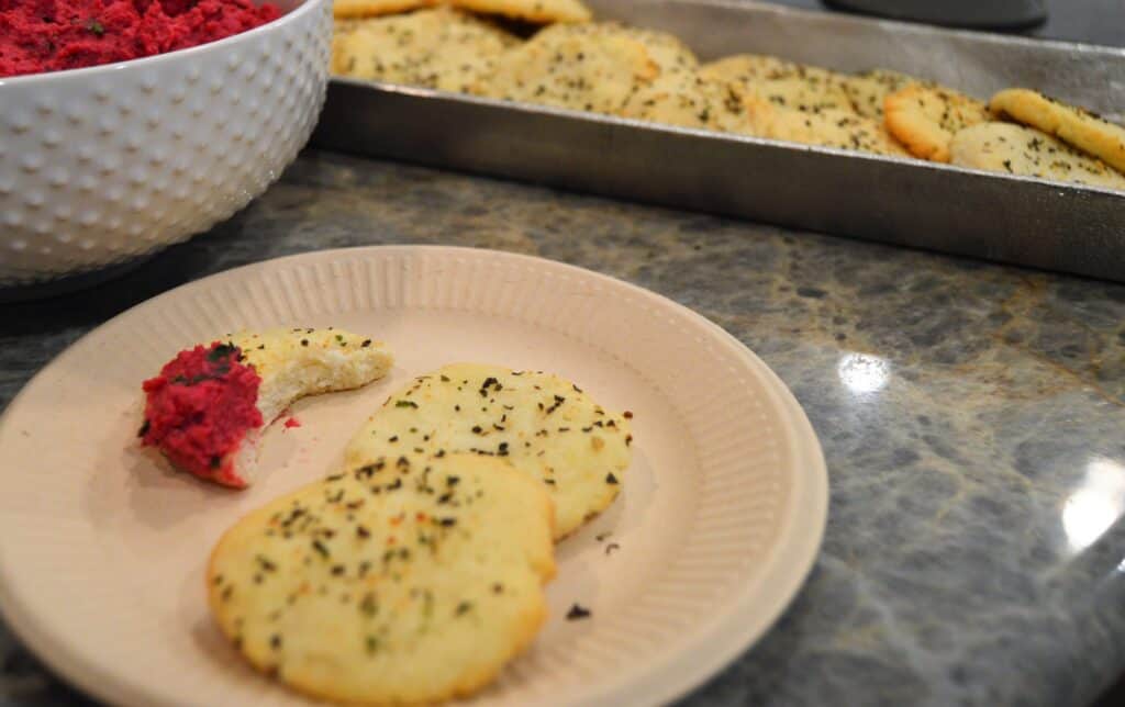 Mini Potato Flatbread with Roasted Beet Hummus Dip