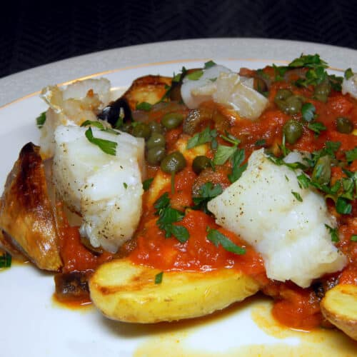 Roasted Potatoes and Haddock Puttanesca