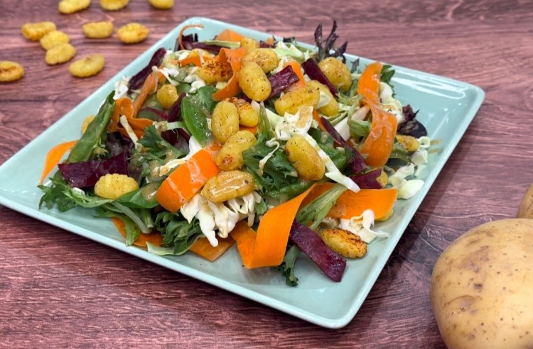 irish inspired salad with crispy gnocchi