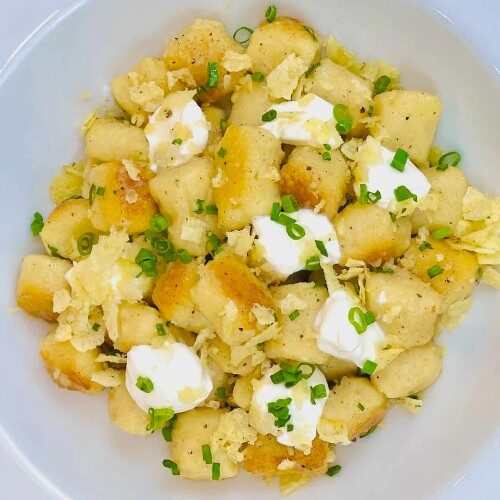 sour cream and onion potato chip gnocchi