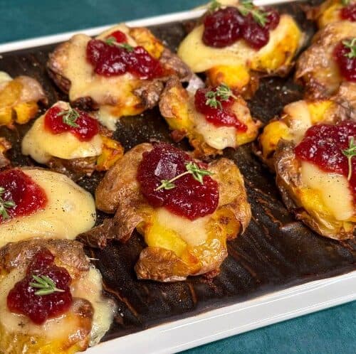 smashed potatoes with brie and cranberry sauce